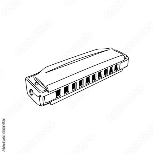 Line art illustration of harmonica