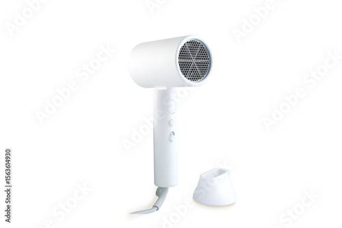 white modern design hair dryer for blowing hair dry after shower or setting hair style is isolated on white background ( clipping path )