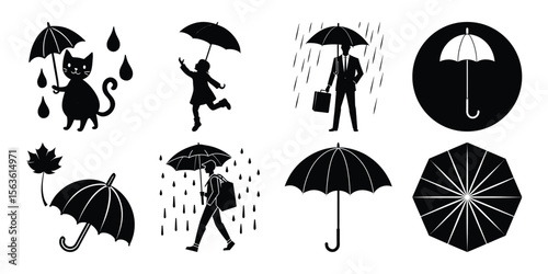 Umbrella Silhouette People Series – Vector Collection