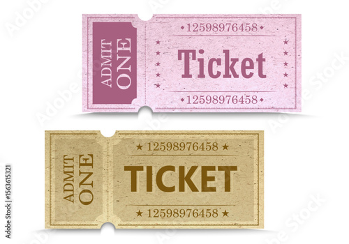 Pink and beige tickets. Templates for cinema, circus, movie, theater, cruise, concert and other events. Old vintage style in pastel colors.
