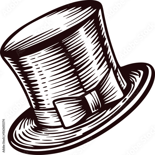 Hand drawn vintage top hat sketch with classic bow detail isolated on white background illustration