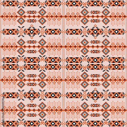 Modern seamless geometric pattern in bold orange and black tones. Perfect for fabric, wallpaper, home decor, and digital projects.