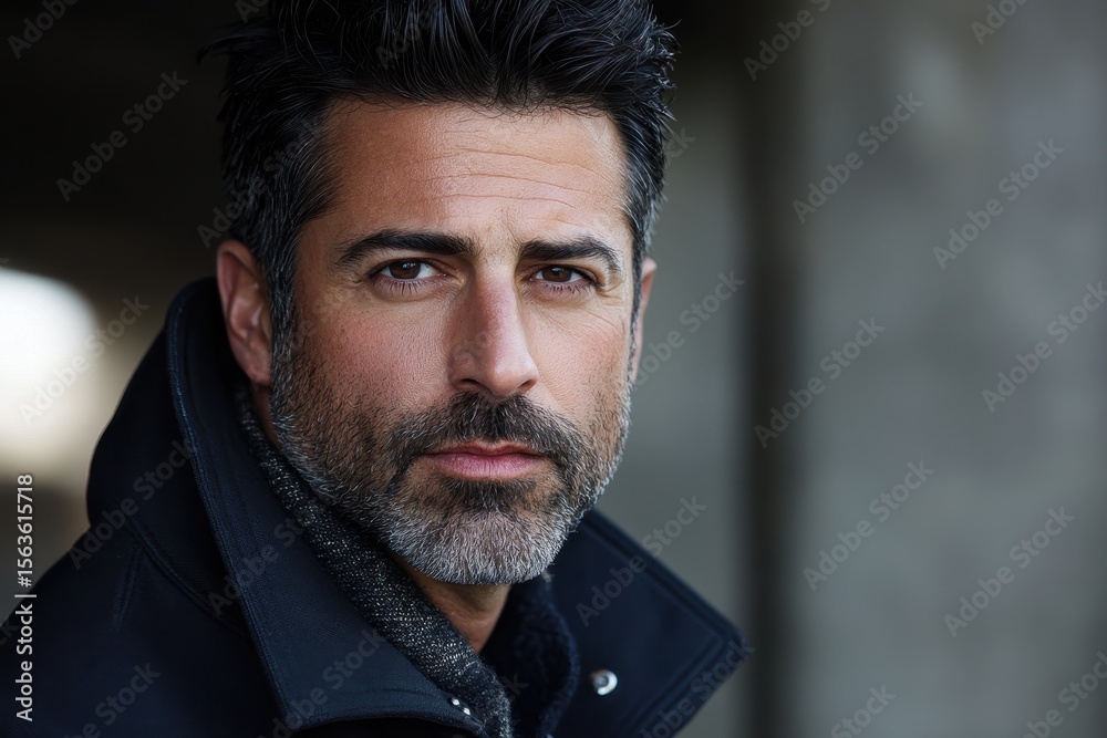 Fototapeta premium Thoughtful Man with Beard in Urban Setting Portrait Shot
