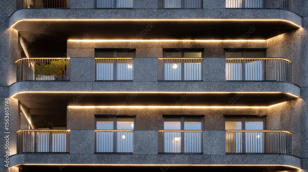 Fototapeta premium Modern Apartment Balcony with Integrated LED Strip Night View