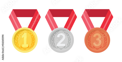 Golden Silver Bronze Red Ribbon Set