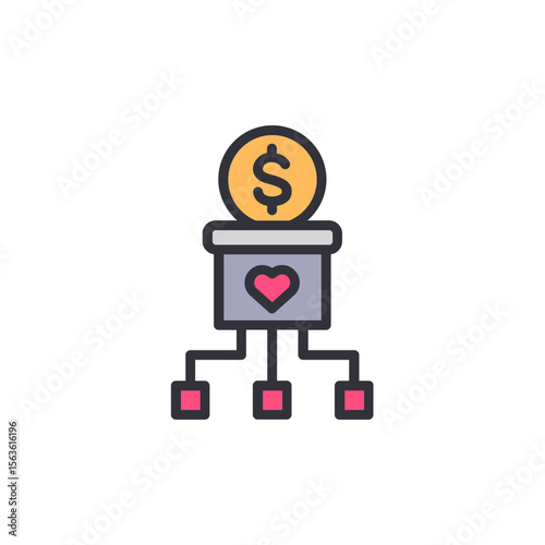 Donation Box With Dollar Sign And Heart For Charitable Giving