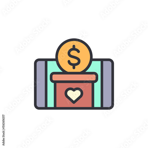 Conceptual Illustration Of A Donation Box With Heart Symbol And Coin