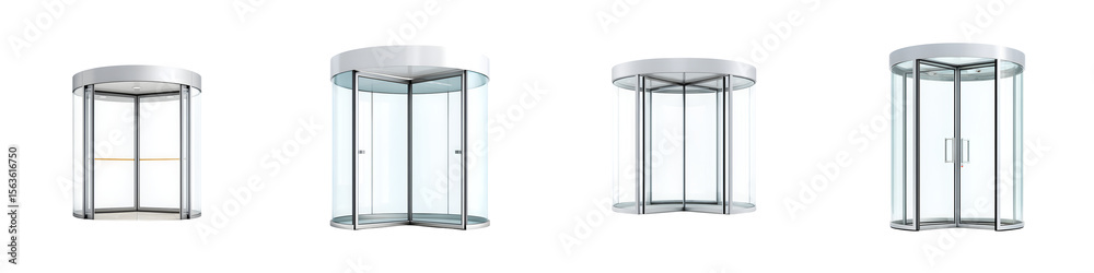 Set of Modern Revolving Doors on White Background Set of Modern Revolving Doors on White Background