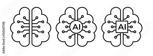 AI chip icon. Artificial intelligence processor symbol. Brain with chip sign