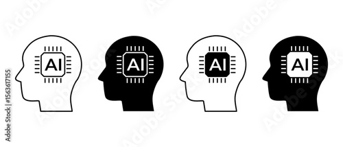 AI chip icon. Artificial intelligence processor symbol. Brain with chip sign