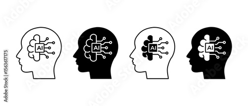 AI chip icon. Artificial intelligence processor symbol. Brain with chip sign