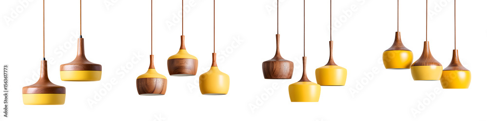 Naklejka premium Modern Pendant Lights: Brown and Yellow Hanging Lamps on White