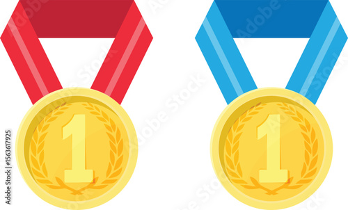 Gold Medal Number One Blue Red Ribbon Art