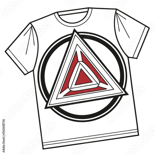 A balanced geometric triangle within a circle, symbolizing harmony, unity, and fundamental shapes on apparel.