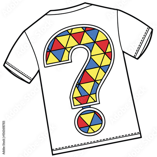 An intriguing geometric question mark, symbolizing curiosity, mystery, and inquiry in apparel designs.