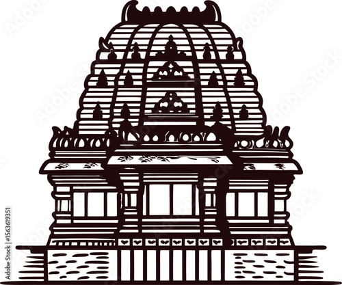 Hand drawn ancient temple illustration with intricate details and decorative architectural elements