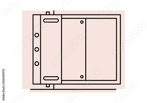 Hand drawn cute cartoon illustration of open empty safe. Flat vector strongbox without savings sticker doodle. Poverty or crisis icon. Money protection. Bank deposit. Security system. Isolated.
