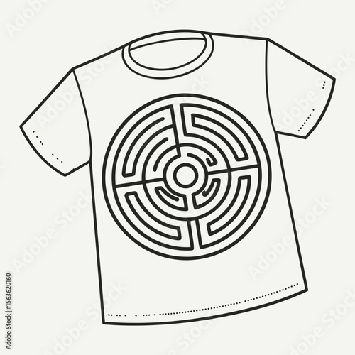 A fascinating simple geometric labyrinth, symbolizing complexity, challenge, and journey in apparel designs.