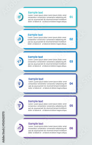 Infographic design business template with 6 options, steps. Can be used for workflow layout, diagram, annual report, web design	