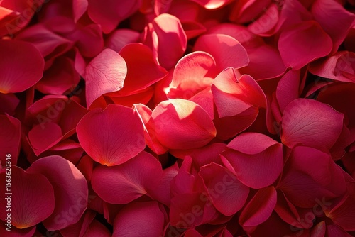 Vibrant Red Rose Petals Spread Across a Soft Surface Background