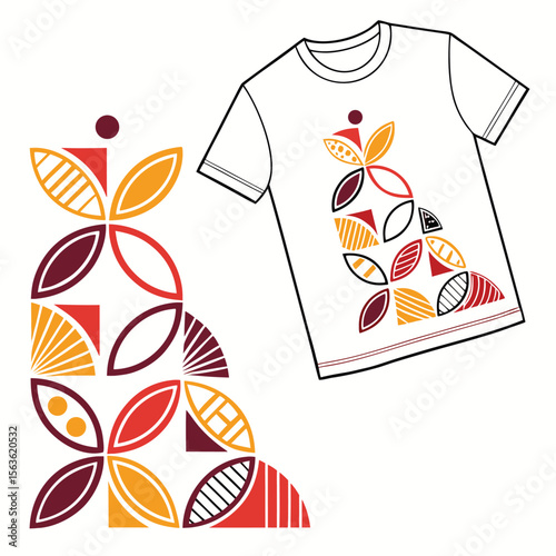Dynamic stacked abstract forms, creating a modern and artistic design for contemporary apparel.