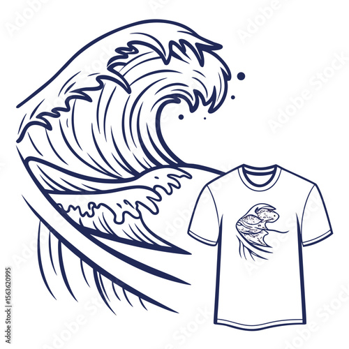A sleek stylized single wave crest, perfect for ocean, surf, and fluid motion-themed apparel designs.