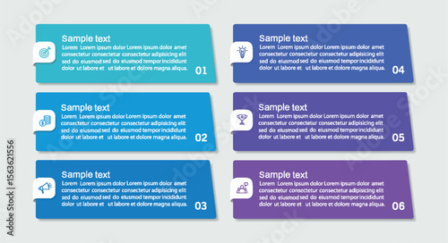 Infographic design business template with 6 options, steps. Can be used for workflow layout, diagram, annual report, web design	