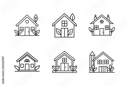 eco house plan icon line art vector illustration