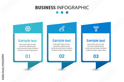 Business infographic design template with 3 options, parts, steps or processes. Can be used for workflow layout, diagram, number options, web design	
