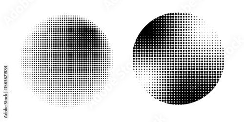 Set of halftone dots gradient pattern texture isolated on white background. Straight dotted spots using halftone circle dot raster texture. Vector blot half tone collection.