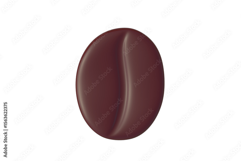 Fototapeta premium One coffee bean isolated on white background. Roasted grain. Top view. 3d render