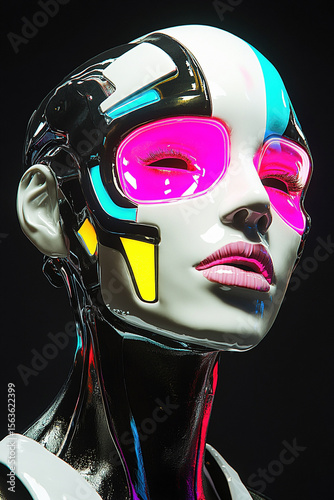Futuristic Female Cybernetic Robot Features Neon Accents and Advanced Design