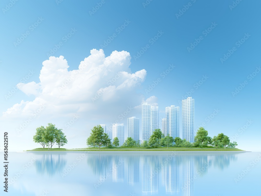 Obraz premium Stunning cityscape featuring serene lake buildings and lush trees an urban oasis of nature tranquility