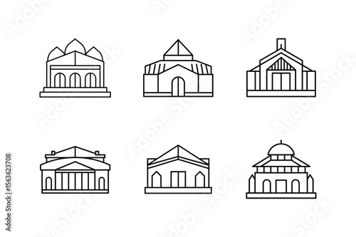 exhibition hall icon line art vector illustration