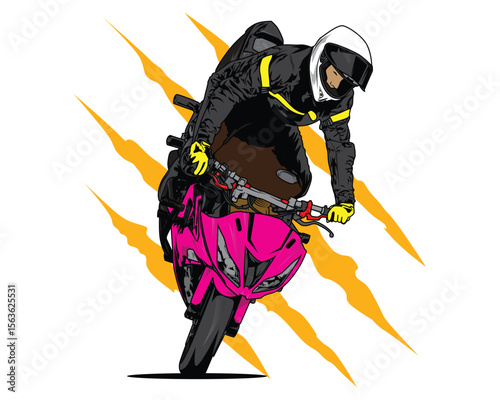 Motorcycle Big bike or super bike stun man drawing vector illustration