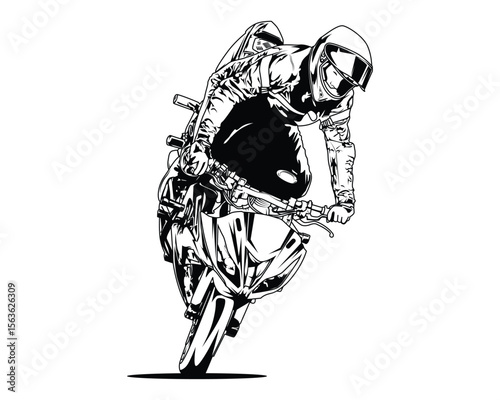 Motorcycle Big bike or super bike stun man drawing vector illustration