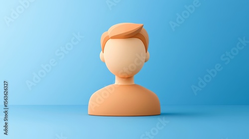 Minimalist 3 D illustration of human head and shoulders rendered in smooth light orange color against vibrant blue background