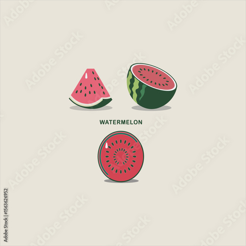 Hand drawn a sliced watermelon with ice cream silhouette style.