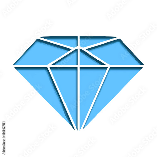 Stylized Blue Diamond Gem Cutout on White

