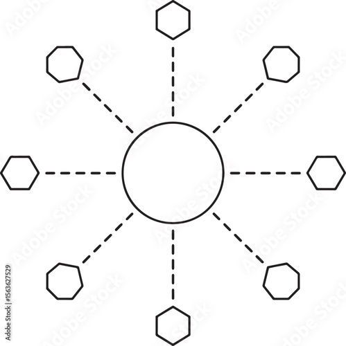 Abstract Hub Spoke, Data Hub Symbols, Centralized Node Design, Abstract Tech Icons, Digital Connection, data flow
