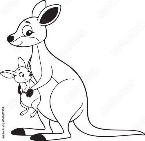  Kangaroo-mother-and-her-young-line art illustration).