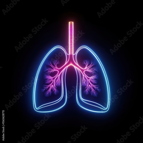 Illuminated lung health awareness event urban health fair neon art installation vibrant cityscape close-up perspective breathing life into awareness