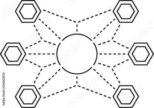 Abstract Hub Spoke, Data Hub Symbols, Centralized Node Design, Abstract Tech Icons, Digital Connection, data flow