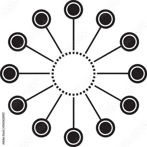 Abstract Hub Spoke, Data Hub Symbols, Centralized Node Design, Abstract Tech Icons, Digital Connection, data flow