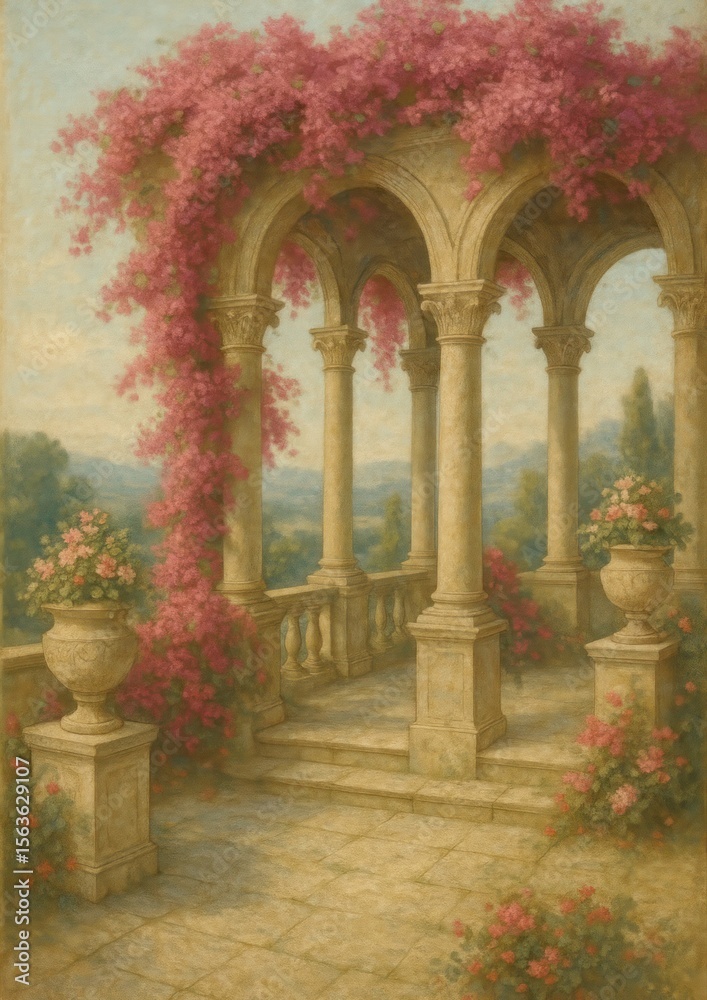 Fototapeta premium Romantic archway with blooming flowers.