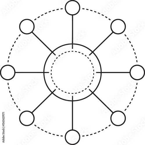 Abstract Hub Spoke, Data Hub Symbols, Centralized Node Design, Abstract Tech Icons, Digital Connection, data flow