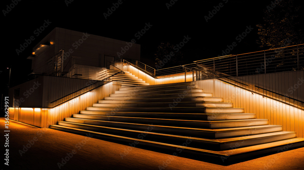 Fototapeta premium Modern Staircase with Integrated LED Lights at Night