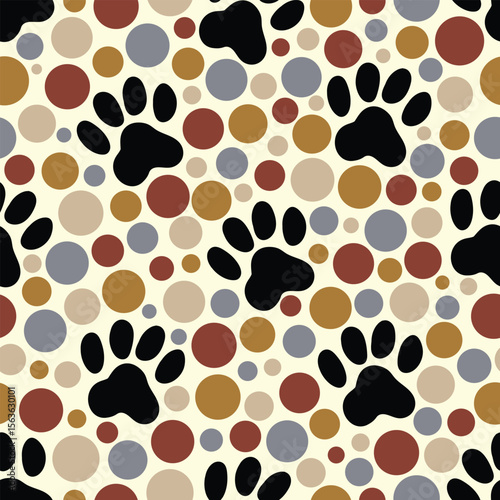 Vector seamless pattern paw pet , dog or cat footprint texture, animal background.Can be used in textile industry, paper, background, scrapbooking.Vector.
