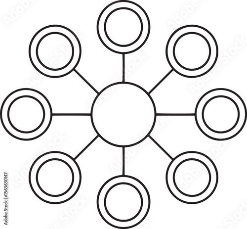 Abstract Hub Spoke, Data Hub Symbols, Centralized Node Design, Abstract Tech Icons, Digital Connection, data flow