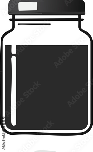 Illustrated jar graphic depicting dark liquid simple minimalist design suitable for various conceptual applications